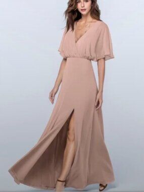 Watters & Watters Dusty Rose Flutter Sleeve V-Neck Bridesmaids Dress, Size 8